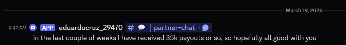 Client reports 35k dollars in recent payouts